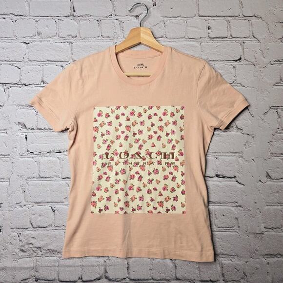 Coach Spring Blossom Signature Square Classic 100% Cotton Short Sleev Tshirt Sm - Picture 1 of 11